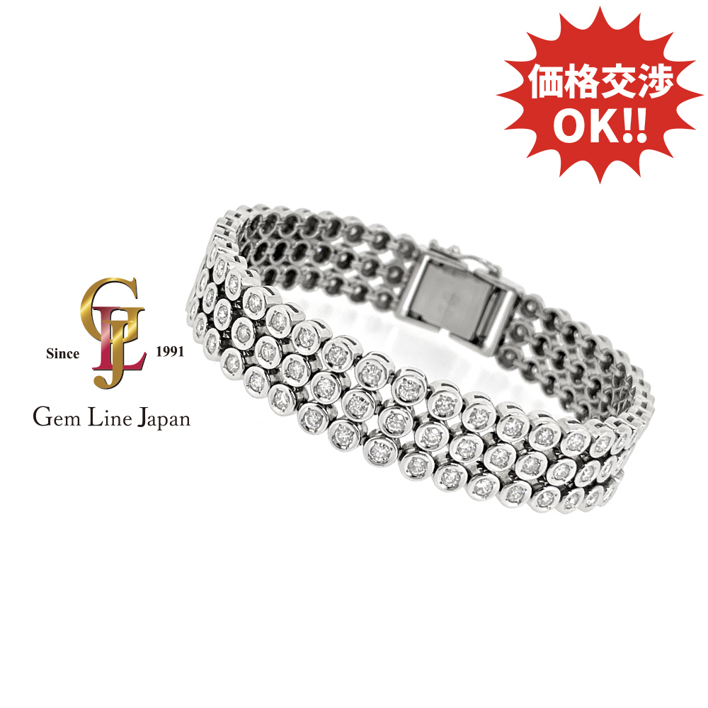 ダイヤモンド 5.22ct 60.0g プラチナ 3列 テニス ブレスレット拍卖