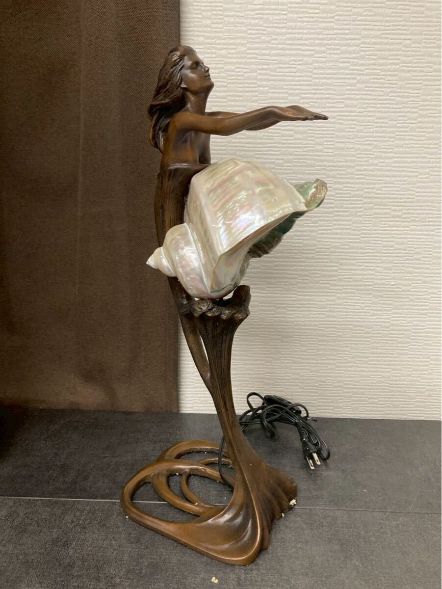 ☆ お得 ヴィンテージ ブロンズ像 テーブルランプ 人魚 動作未確認 貝殻 照明 ナイトスタンド 卓上 インテリア アンティーク レトロ拍卖