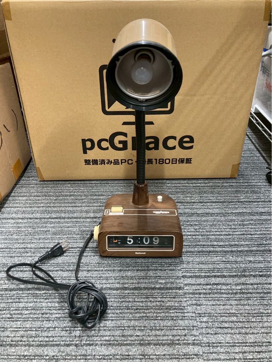 ☆ お得 昭和レトロ デスクランプ 目覚時計付 LB-400-W National 動作未確認 ジャンク品 希少 レア オフィス インテリア拍卖