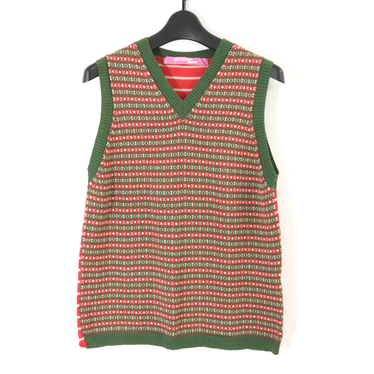 JUNYA WATANABE COMME des GARCONS MAN PINK 04AW フェアアイル×ボーダーVネックニットベスト UO-N022 ジュンヤワタナベ マン ピンク拍卖
