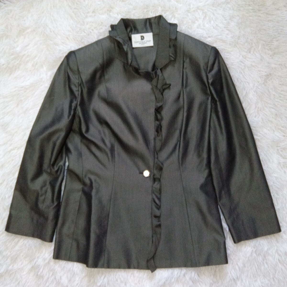 1円 DOMINIQUE SIROPドミニク シロップ レデイーズ フリル ジャケット シルク 絹 100% 濃いグレー 高級感 38 Fサイズ (志)拍卖