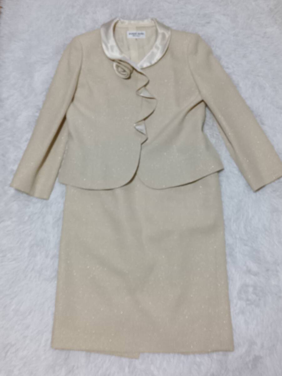 HANAE MORI ハナエモリ セレモニー セットアップ (入学式・卒業式・祝い事) ジャケット/スカート オフホワイト 42 Lサイズ (志)拍卖