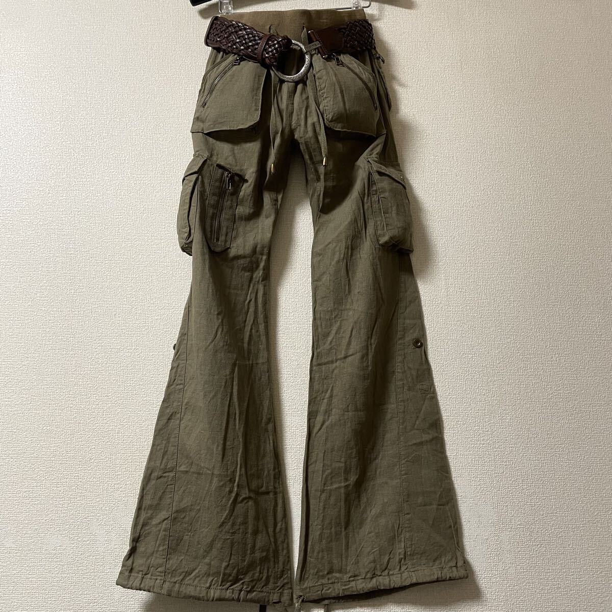 goa g.o.a leather belt gimmick Cargo Flare Pants ゴア レザー ベルト フレア カーゴパンツ アーカイブ 00s y2k archive ギャル 平成 拍卖