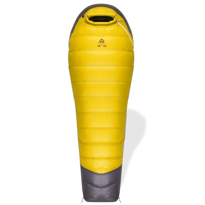 グースダウン95%寝袋 マミー型 冬用 400gグースダウン 400T撥水加工 コンパクト アウトドア キャンプ 登山 車中泊 防災用 連結可 イエロー拍卖
