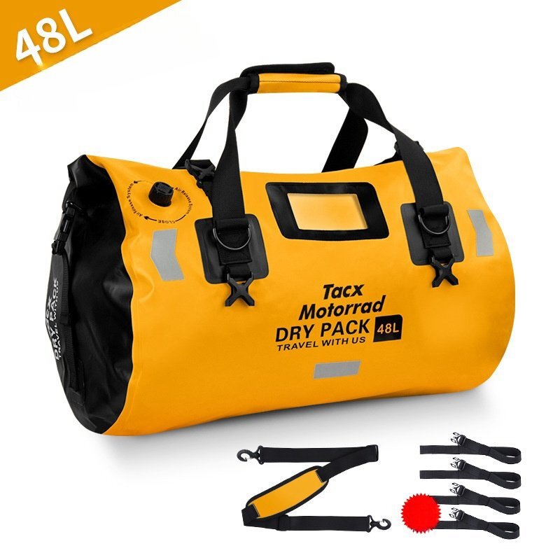 多機能 バイク用シートバッグ キャンプ 大容量48L 容量可変 防水 折り畳んで収納 通勤通学 リフレクター 大きな開口部 (イエロー) hw378yl拍卖