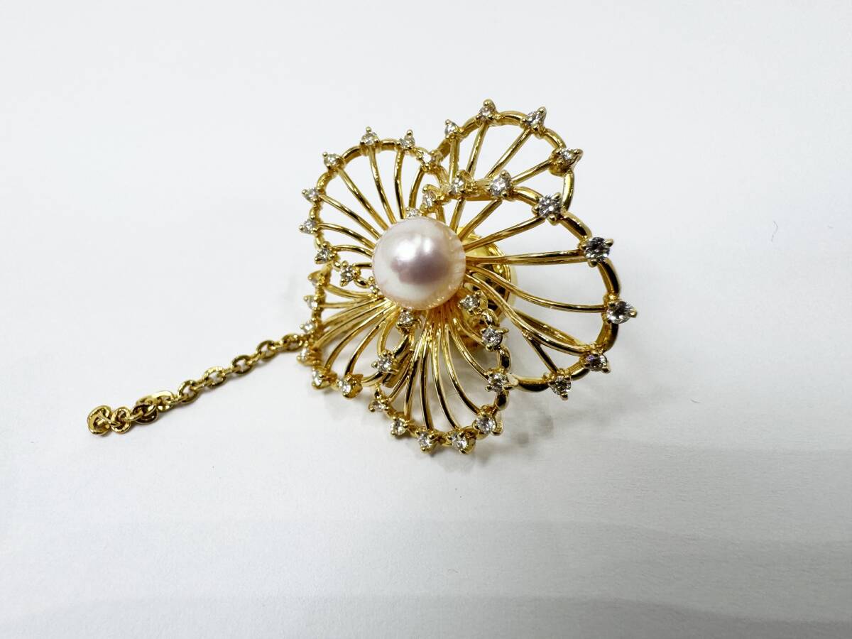 高級 K18 美品 TASAKI タサキ 田崎真珠 パール ジュエリー ピン ブローチ ゴールド 天然 真珠 ダイヤ 0.43ct拍卖