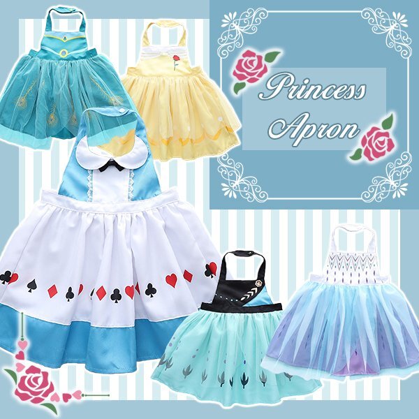 New プリンセスエプロン エプロンドレス ディズニー キッズ 子供 ハロウィン プリンセス アリス ベル アナ エルサ コスチューム コスプレ拍卖