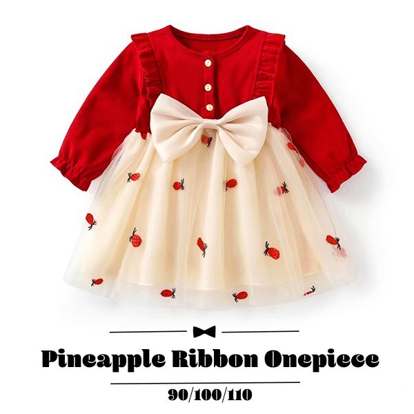 パイナップルリボンワンピース ドレス ワンピース 女の子 卒園式 子供服 赤 子ども 服 子供 赤ちゃん 誕生日 お祝い ベビー チュニック 結拍卖
