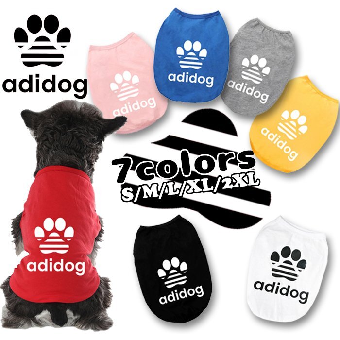 送料無料 NEWアディドッグ Tシャツ 7色 S M L XL 2XL ドッグウェア シャツ かっこいい 超小型犬 小型犬 中型犬 服 パロディ半袖 チワワ拍卖