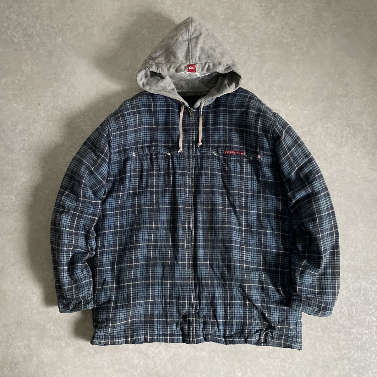 QUIKSILVER●XLサイズ●古着 チェック柄 フーディ パーカー ジップアップジャケット●クイックシルバー拍卖