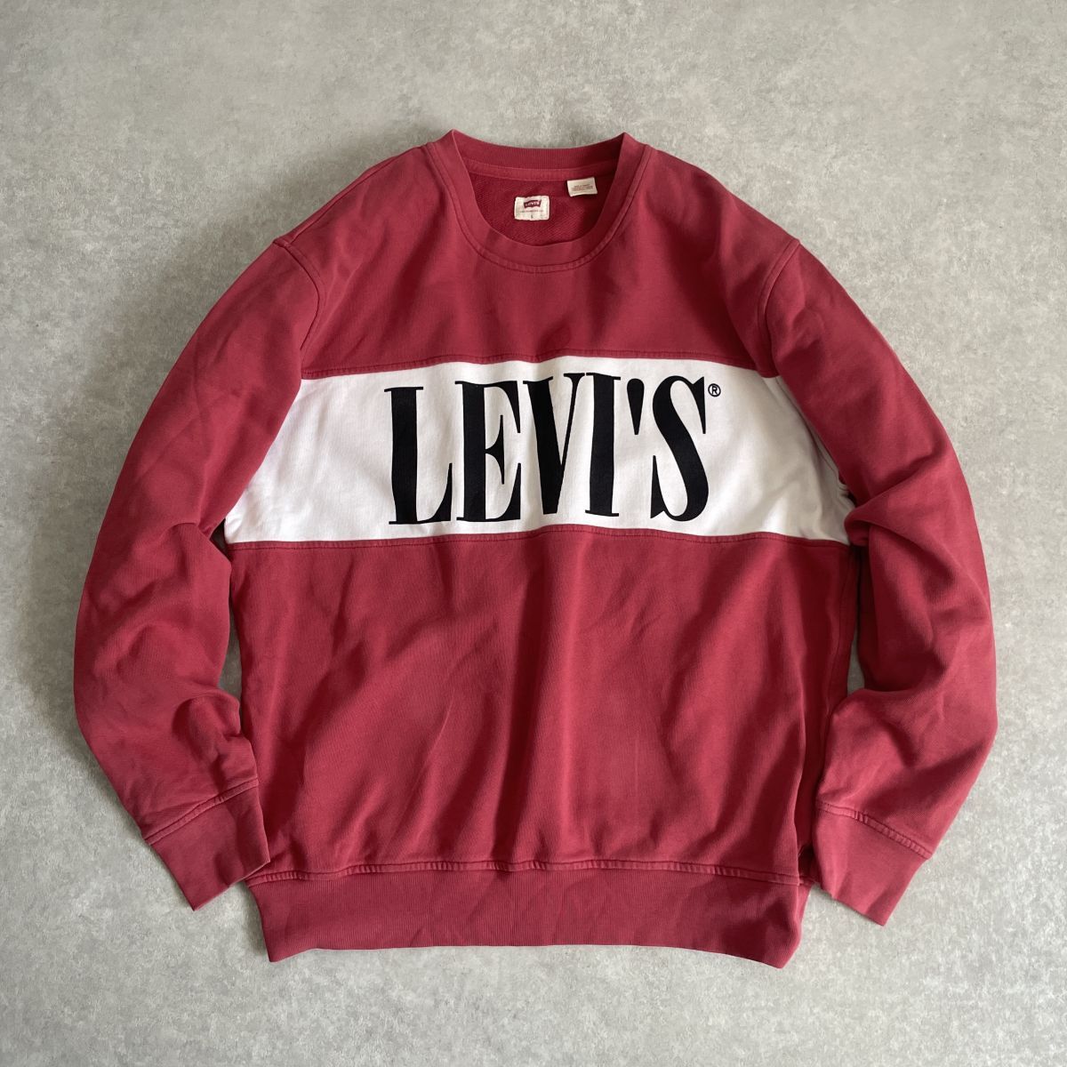 Levi's●Lサイズ●古着 ロゴ プリント コットン 長袖 ロングスリーブ クルーネック プルオーバー スウェットシャツ●リーバイス拍卖