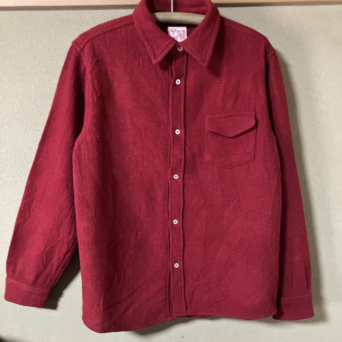 ガイジンメイド、手織りウール生地シャツ ワインレッド/Mサイズ拍卖