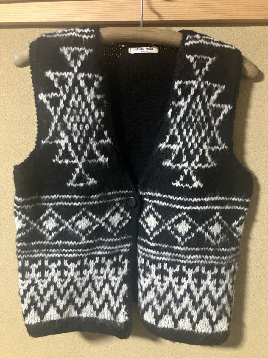 ガイジンメイド,手編みウール幾何学模様起毛ベスト ブラック/フリーサイズ拍卖