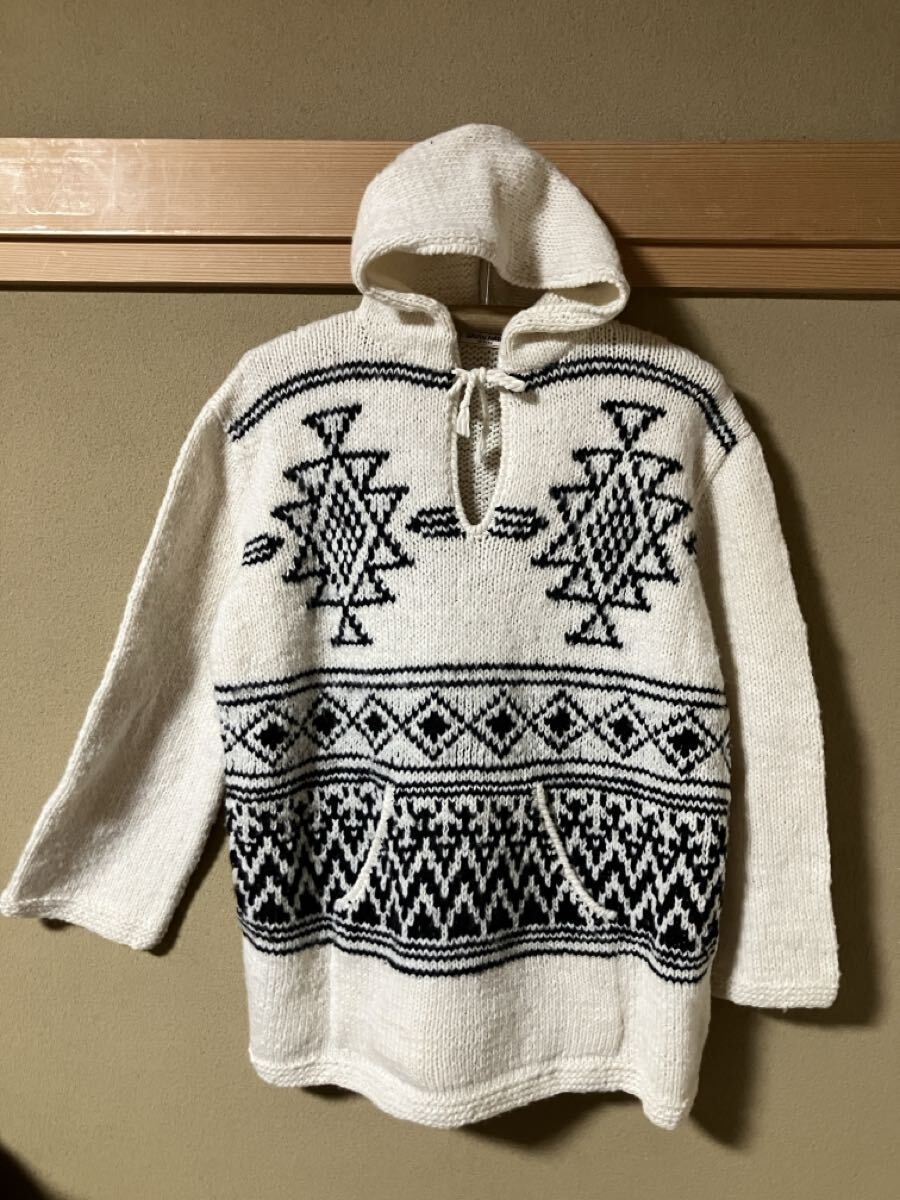 ガイジンメイド、手編みウール幾何学模様起毛パーカー ホワイト/フリーサイズ拍卖