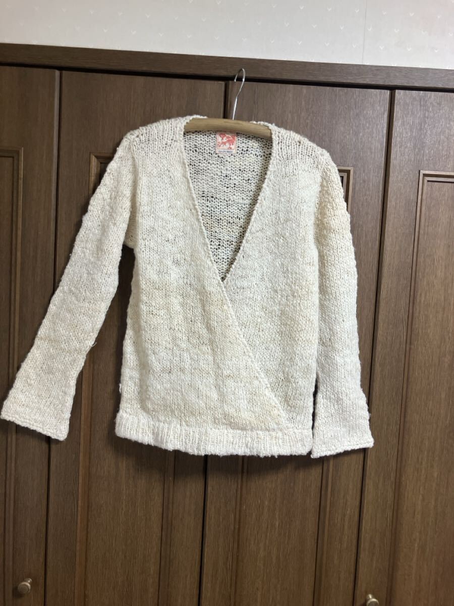 手編みウールロービングヤーンクルタプルオーバーセーター 生成り/フリーサイズ ニット拍卖