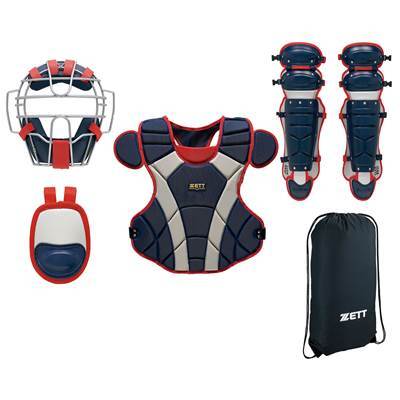 510 限定品 ゼット 一般軟式用キャッチャー防具4点セット ネイビー×レッド 袋付 BL3350 2964 新品拍卖
