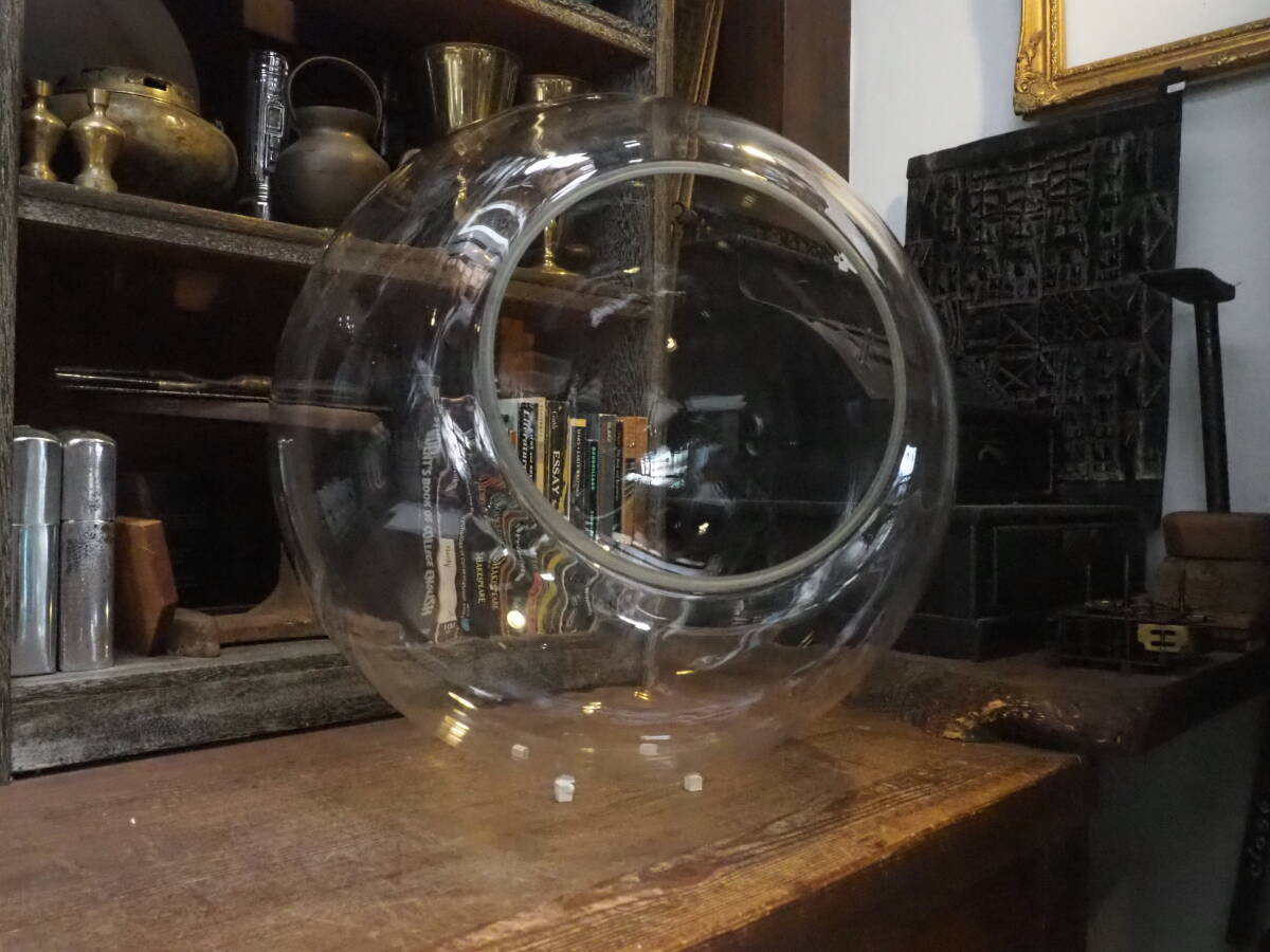 【大型ガラスドーム】金魚鉢めだか鉢アクアリウム古道具アンティーク骨董インテリア水槽インダストリアル照明器具ランプシェード拍卖