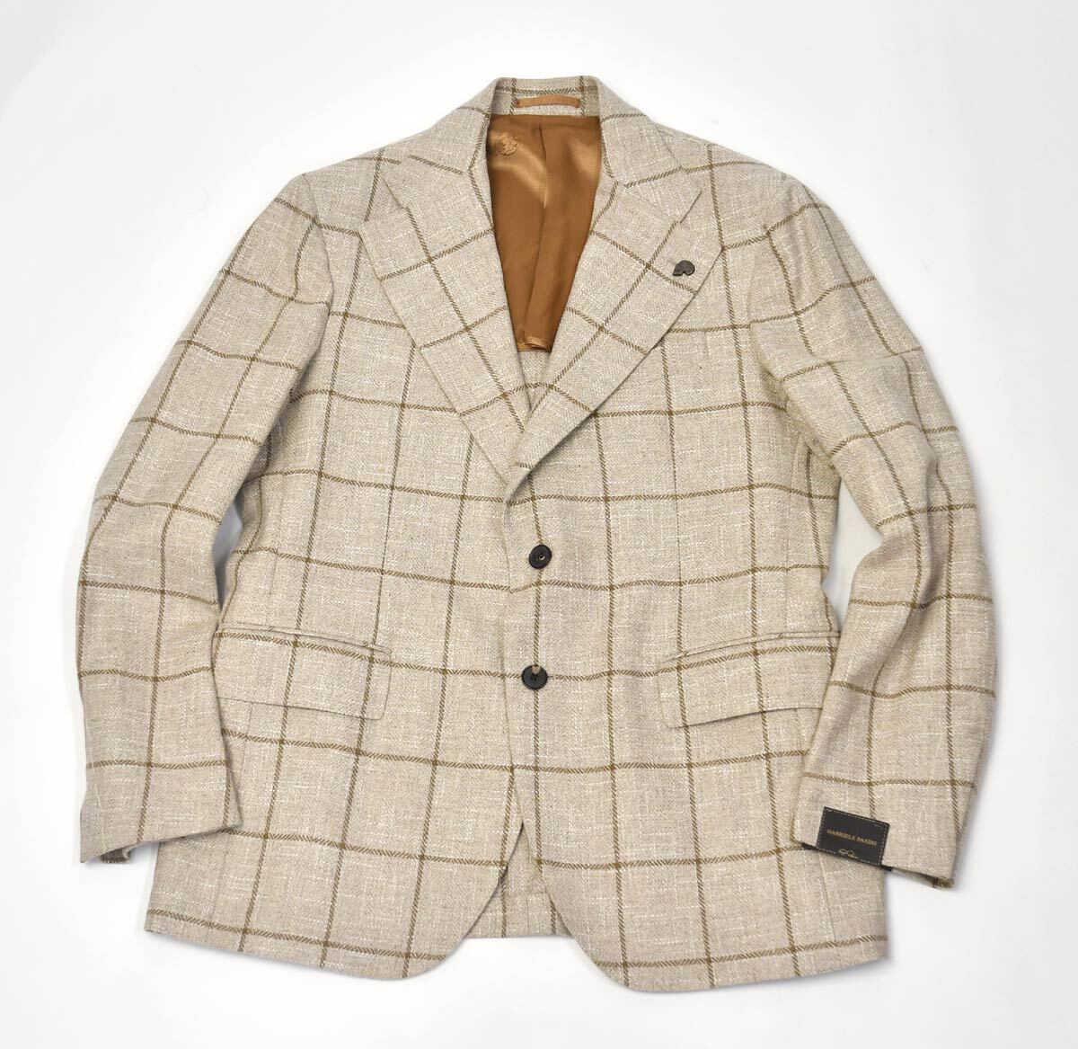 新品ガブリエレ パジーニGabriele Pasiniシングルジャケット50ウインドウペーン ベージュ拍卖