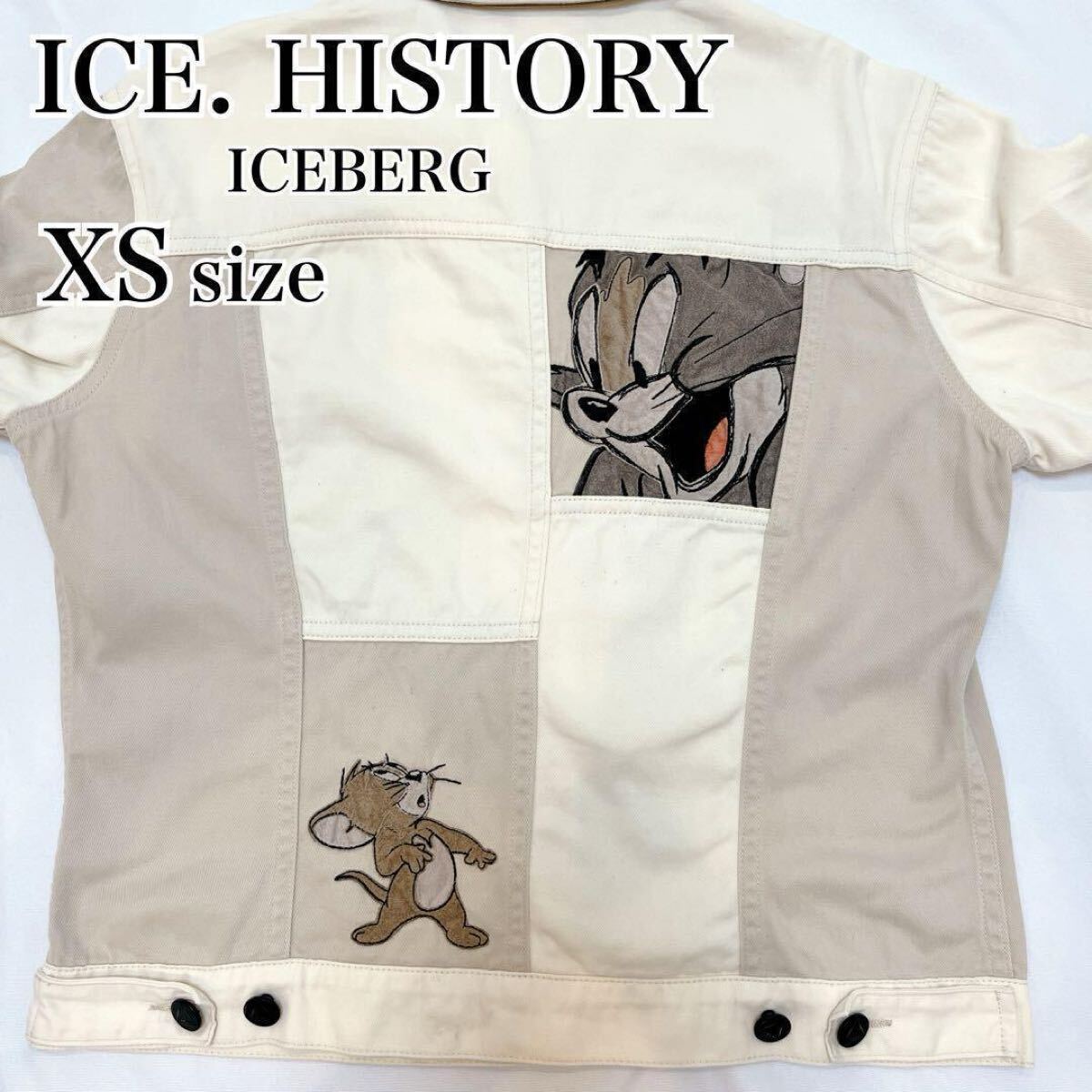 希少◆ICEBERG トムとジェリー コラボ 刺繍 ジャケット イタリア製◇XS ベージュ アイスバーグ ユニセックス ヴィンテージ アメキャラ拍卖