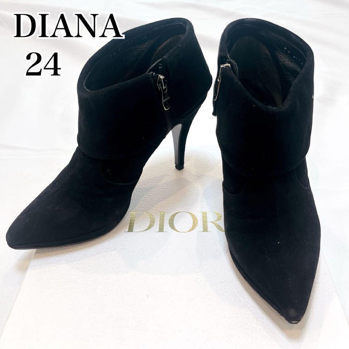 ダイアナ DIANA スエード ブーティ ショートブーツ◇ブラック 黒 24cm ポインテッドトゥ ピンヒール レディース シューズ シンプル 秋 冬拍卖