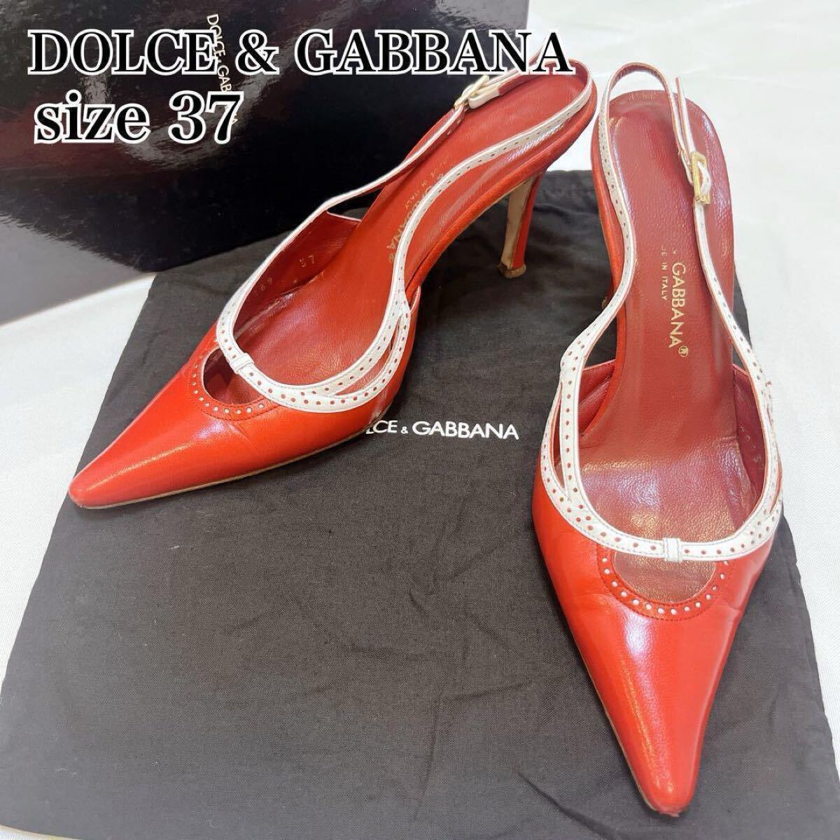 巾着付◆DOLCE&GABBANA ドルチェアンドガッバーナ ポインテッドトゥ スリングバック パンプス◇赤 37 イタリア製 レザー 本革 ハイヒール拍卖