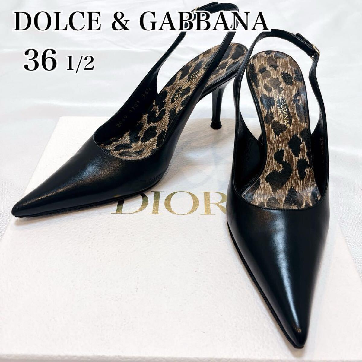 箱付◆DOLCE&GABBANA ドルチェアンドガッバーナ ポインテッドトゥ スリングバック パンプス◇ブラック 黒 36 1/2 イタリア製 レザー ヒール拍卖