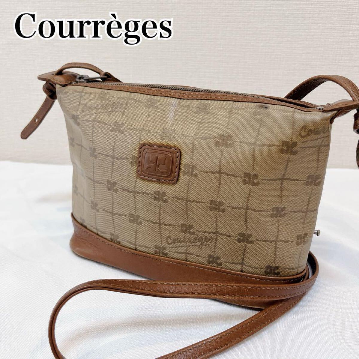 希少◆クレージュ courreges オールドクレージュ ロゴ 総柄 モノグラム◇ベージュ ブラウン 茶 レトロ y2k 00s アーカイブ archive 平成拍卖