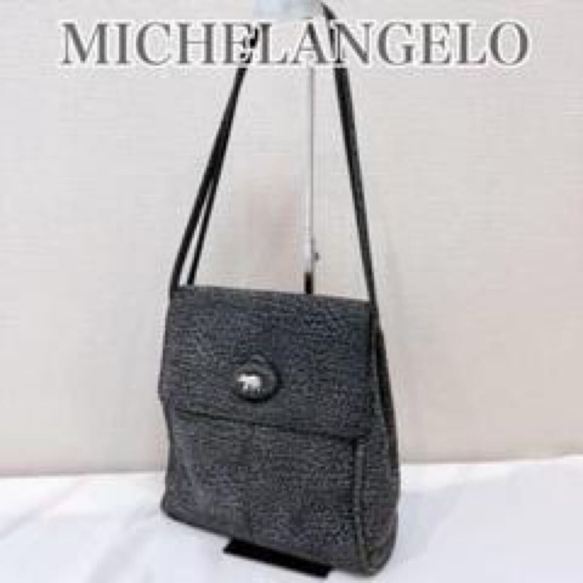 希少◆MICHELANGELO ミケランジェロ 本革 牛革 型押し エレファント 肩掛け トートバッグ◇グレー 収納豊富 アーカイブ ヴィンテージ 拍卖