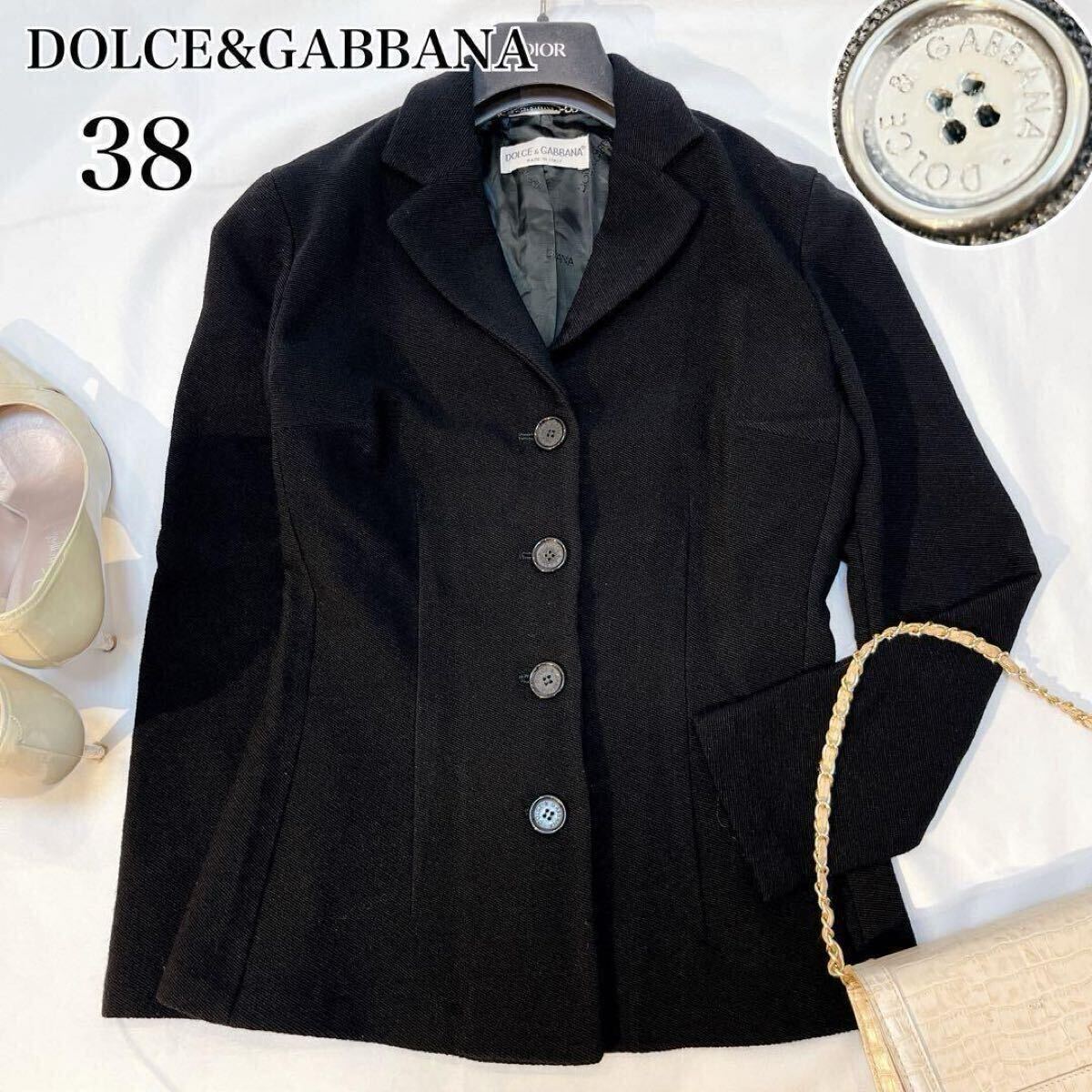 美品◆DOLCE&GABBANA テーラードジャケット ドルチェ&ガッバーナ ウール イタリア製 フォーマル ビジネ スロゴボタン◇38 黒 ブラック拍卖