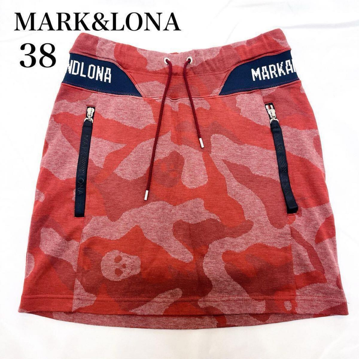 MARK&LONA スカル カモフラ ゴルフスカート 迷彩 ストレッチ マークアンドロナ ミニスカート カモフラージュ ドクロ ロゴ◇38 赤 レッド拍卖