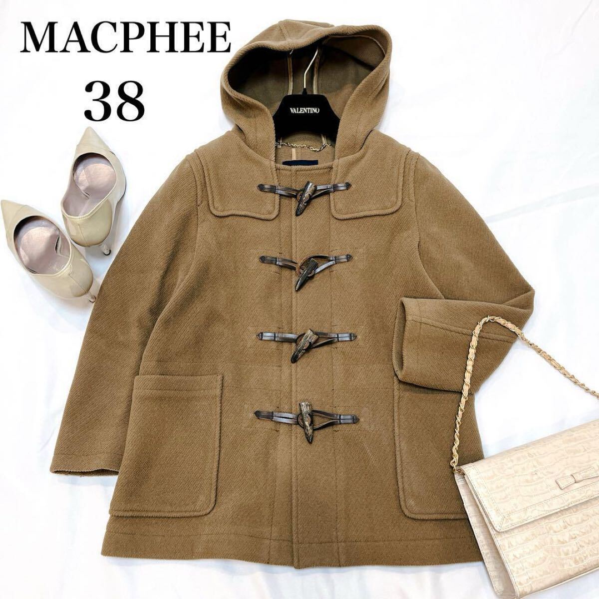 マカフィー MACPHEE ダッフルコート フード付き ウール混 TOMORROWLAND トゥモローランド◇38 キャメル ベージュ 上品 冬 アウター 牛革 拍卖
