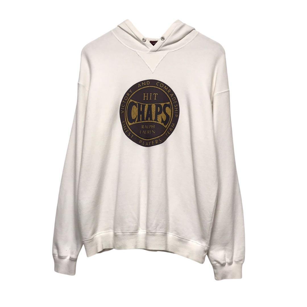 90s CHAPS×ラルフローレン ビンテージスウェットパーカー デカロゴ 白色拍卖