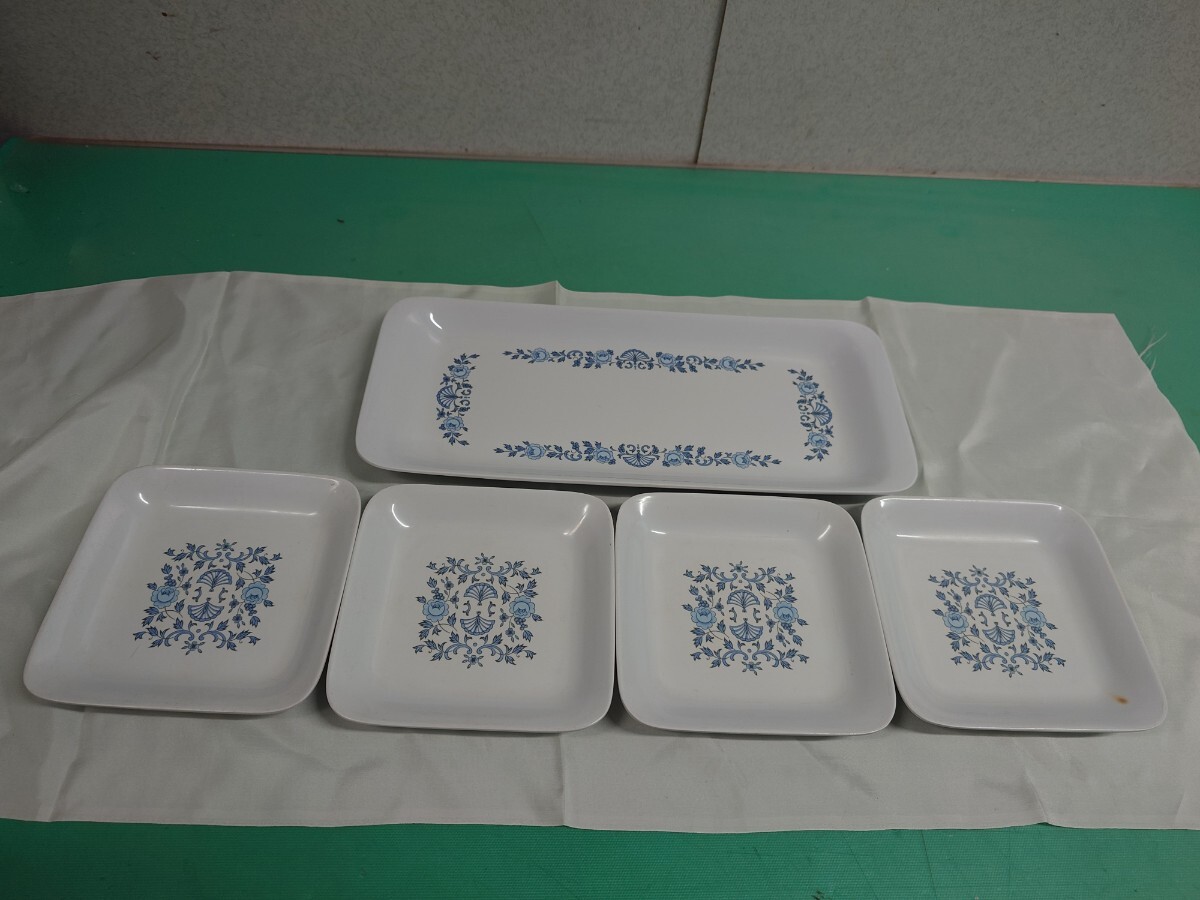 ● 昭和レトロ Noritake Royal Blue MELAMINE WARE ノリタケ ロイヤルブルー メラミンウェア プレート 5点セット アフタヌーンティー ③拍卖