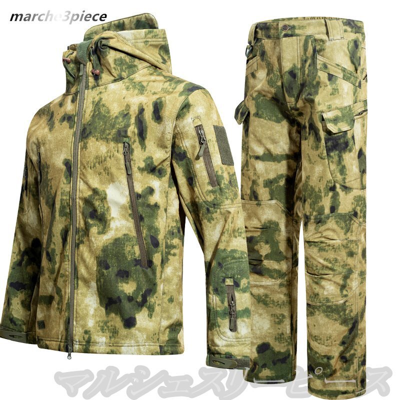 003-05迷彩 メンズ 秋冬 防寒 防水 ソフトシェルセット 保温裏起毛 ワークジャケット 耐磨耗 登山 アウトドア 作業服 S-4XL拍卖
