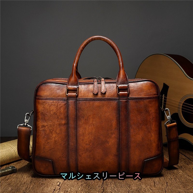 高級本革 厚手牛革 メンズバッグ ブリーフケース ビジネスバッグ 手作り トートバッグ 14PC対応 A4書類 通勤 出張 鞄拍卖