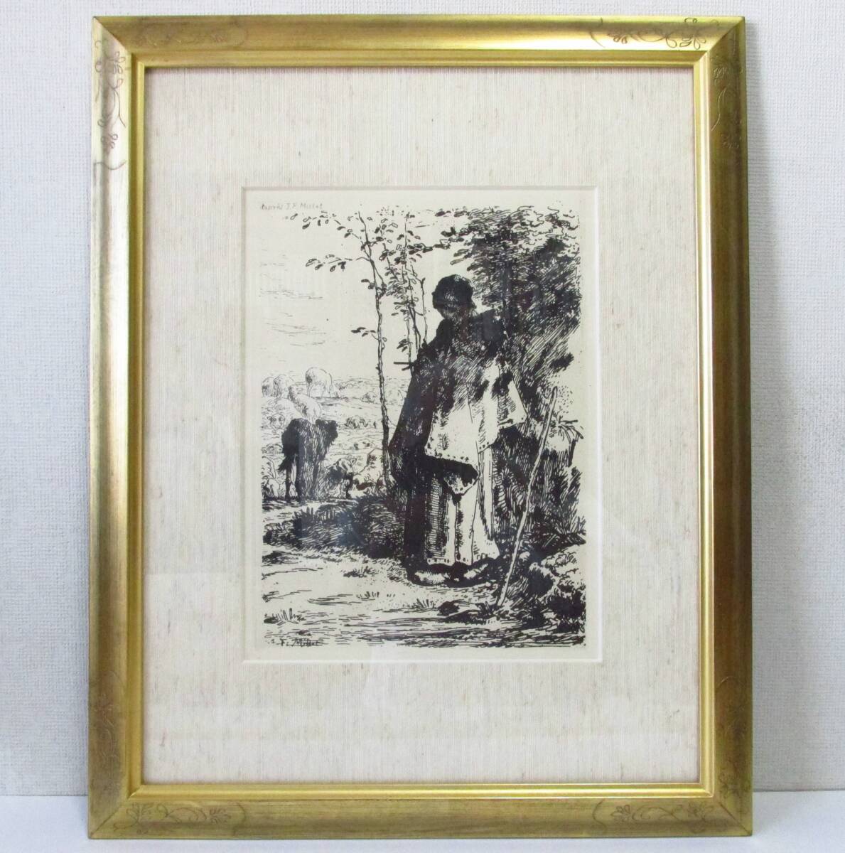 ○清雅○ J・F・ミレー 銅版画「羊飼いの女」 額付 同梱不可拍卖