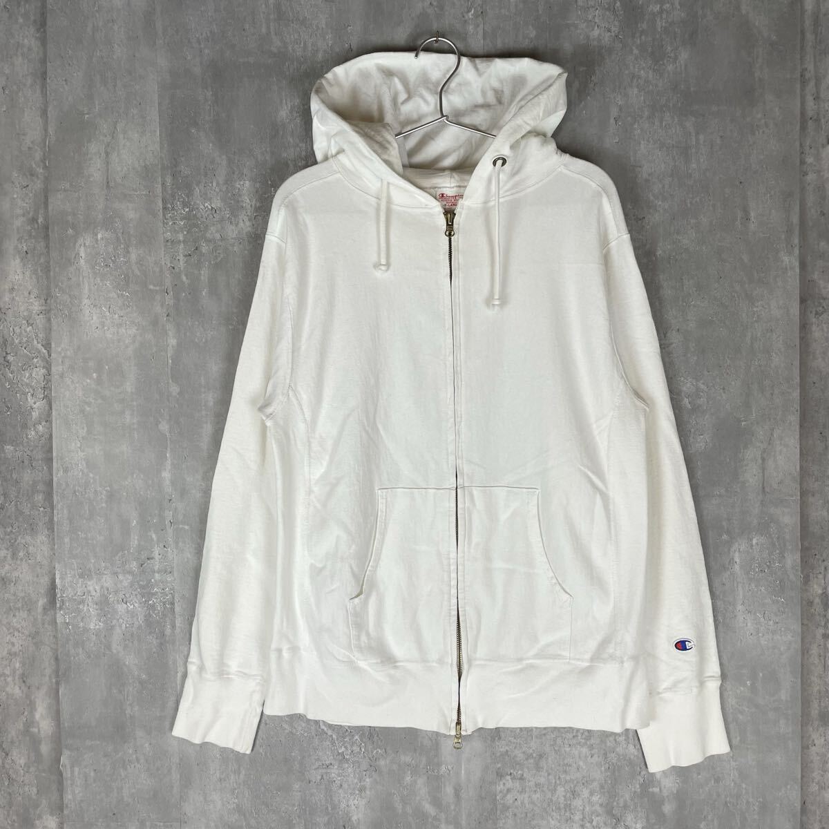 【USA製】Championリバースウィーブ 現行USA製 XL スウェット ジップアップ フーディー ジップパーカー ホワイト チャンピオン ホワイト拍卖