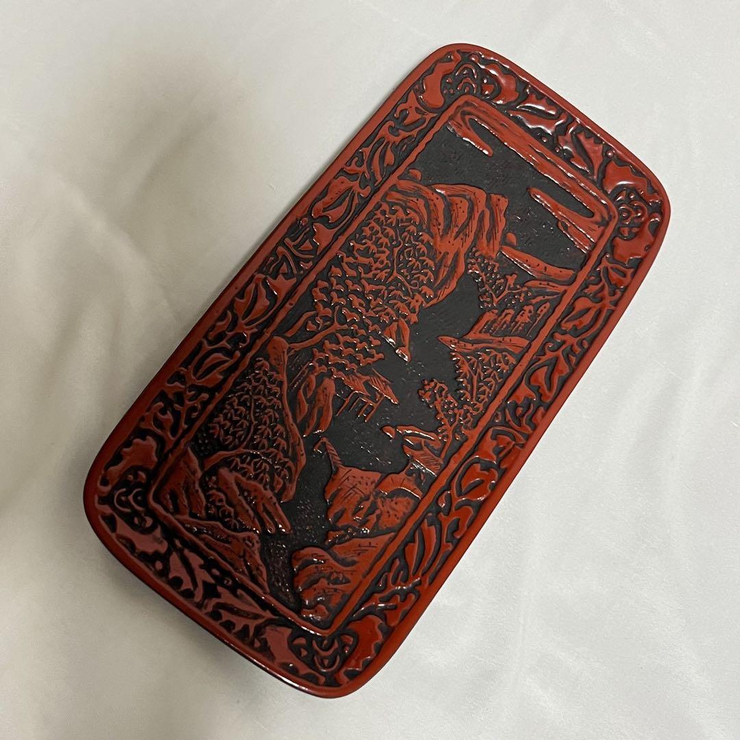 未使用 仙台堆朱 ペン皿 トレイ トレー 山水 漆器 漆塗 11.5×23cm 工芸品 文具拍卖