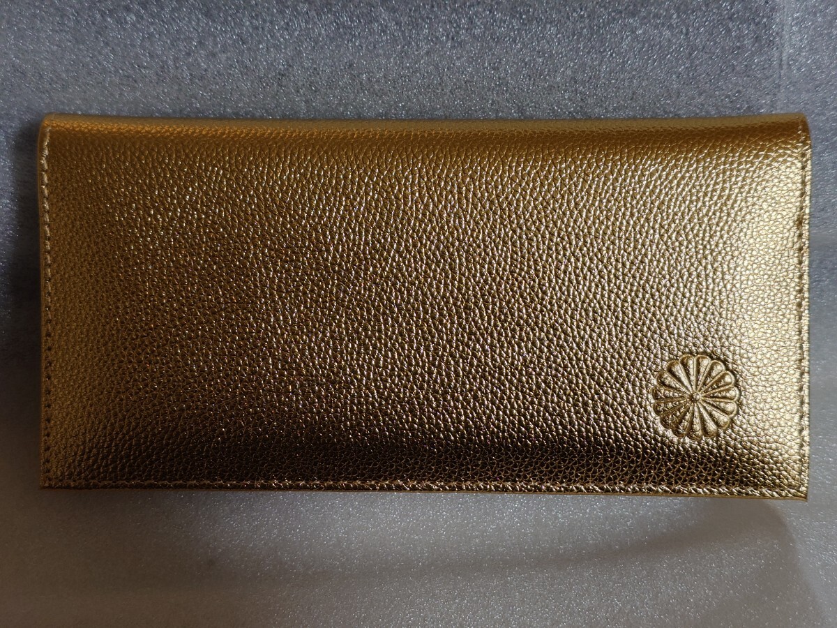 皇居 菊の御紋 長財布 ゴールド 牛革 ★拍卖
