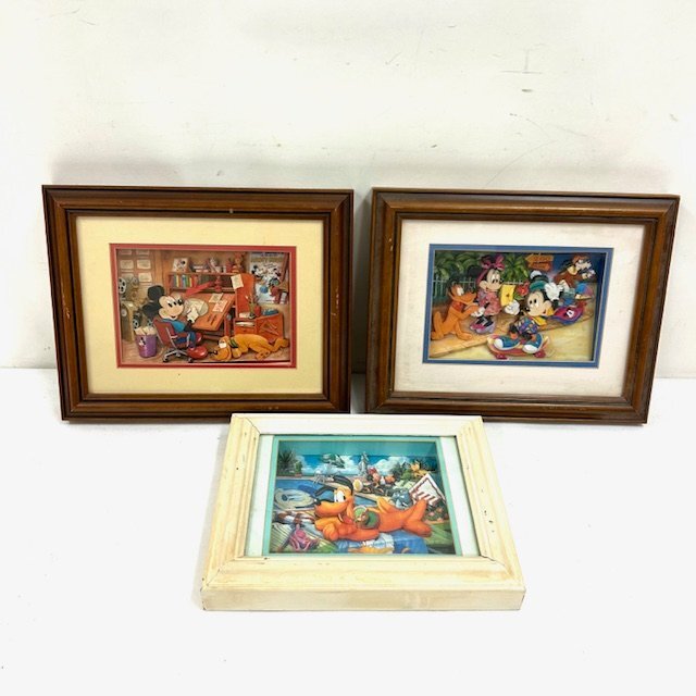 【アンティーク】シャドーボックス 3点 まとめ 3Dアート ディズニー ミッキー プルート ミニー アート 額装付 美術 立体的 インテリア ④拍卖