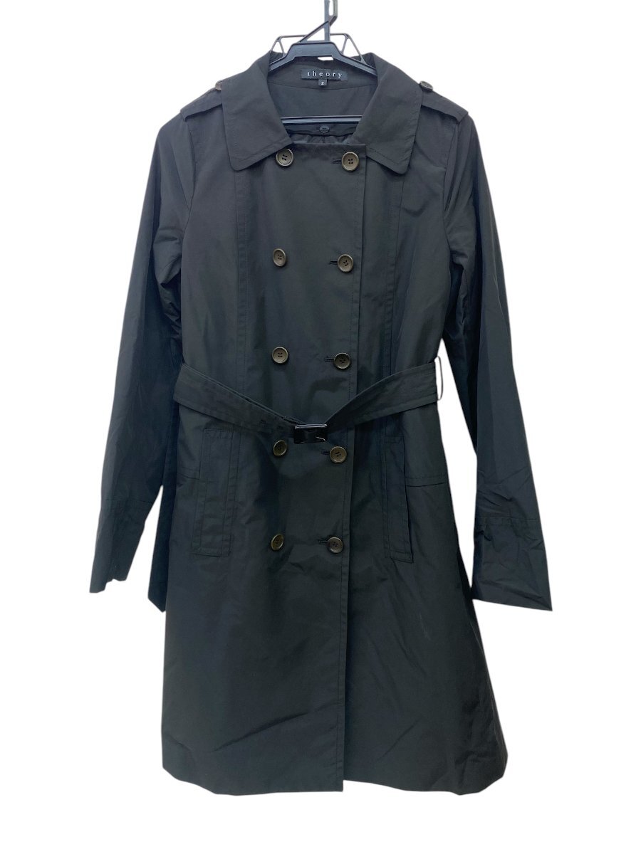 【美品】 theory セオリー トレンチコート ロングコート サイズ2 ベルト付き ブラック キルティングライナー付き レディース ファッション拍卖