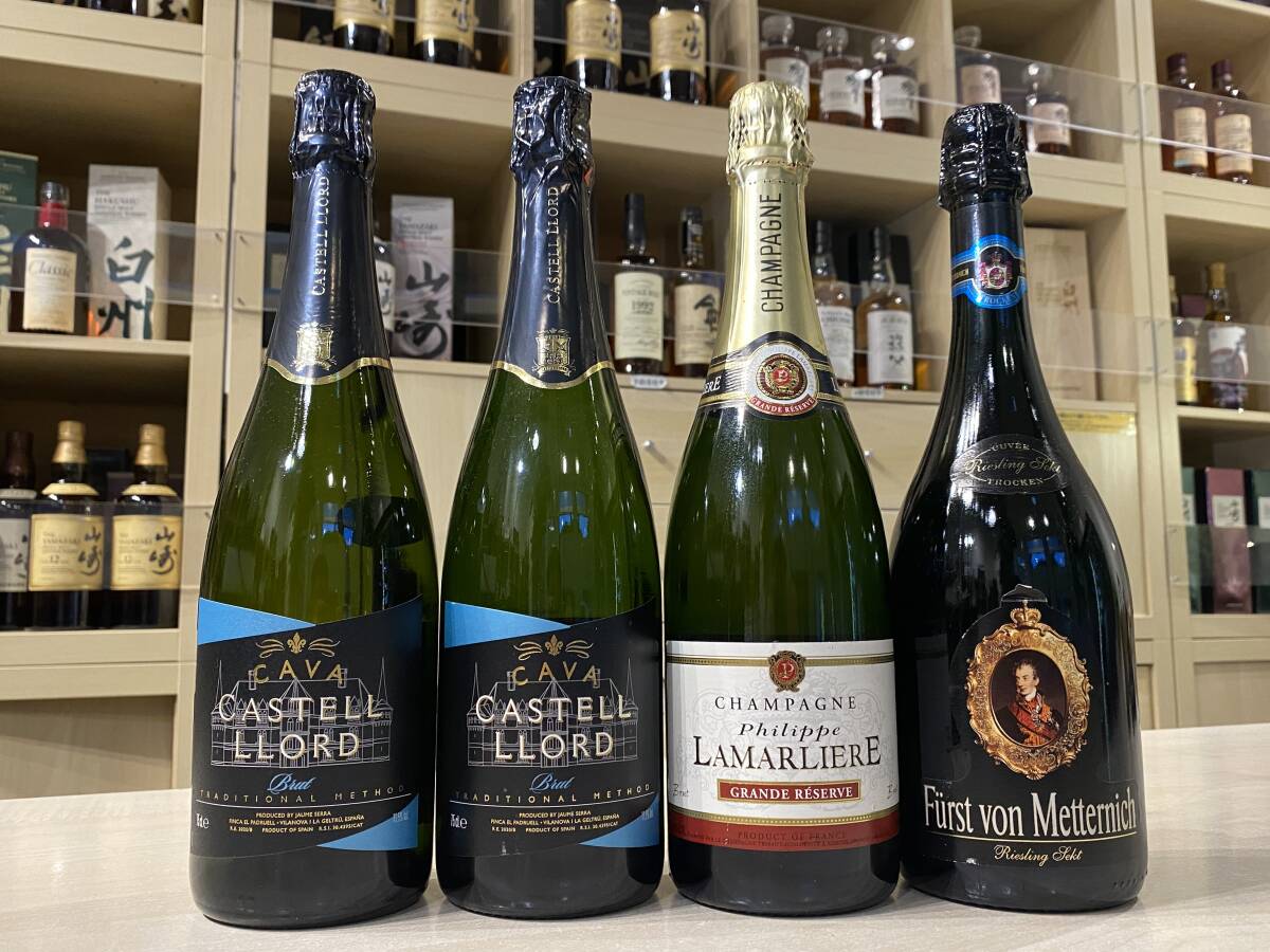 スパークリングワイン・シャンパン 4本セット(フィリップ ラマリエ / カヴァ カステルロード 2本 他)101440,101922-23,1022139拍卖