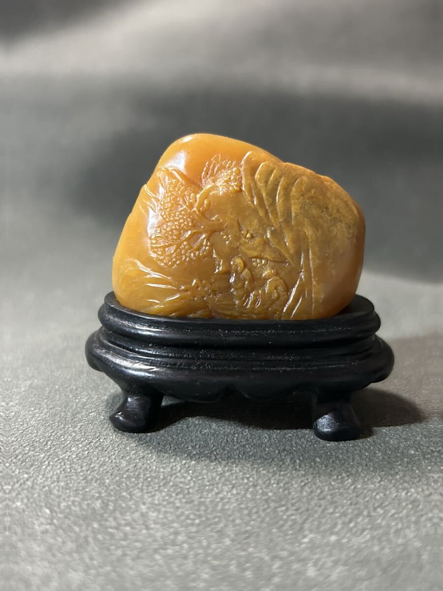 田黄 薄意鈕 遊印 自然形 天然石 置物/石印材 篆刻 印材 中国 書道 遊印 落款印 文玩具 中国美術 寿山石 2拍卖