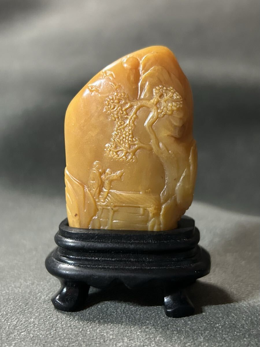 田黄 薄意鈕 蘿蔔紋 遊印 自然形 天然石 置物/石印材 篆刻 印材 中国 書道 遊印 落款印 文玩具 中国美術 寿山石 3拍卖
