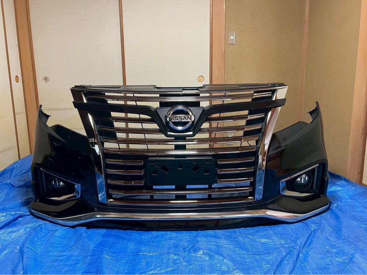 TE52 エルグランド 後期 H28 フロントバンパー ブラックメタリック 即決 売り切り 実働外し リアスポイラー付き! 希少 拍卖