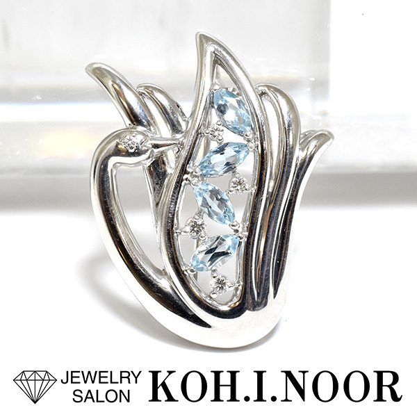 タサキ アクアマリン ダイヤモンド 0.12ct プラチナ Pt900 ブローチ スワン TASAKI拍卖