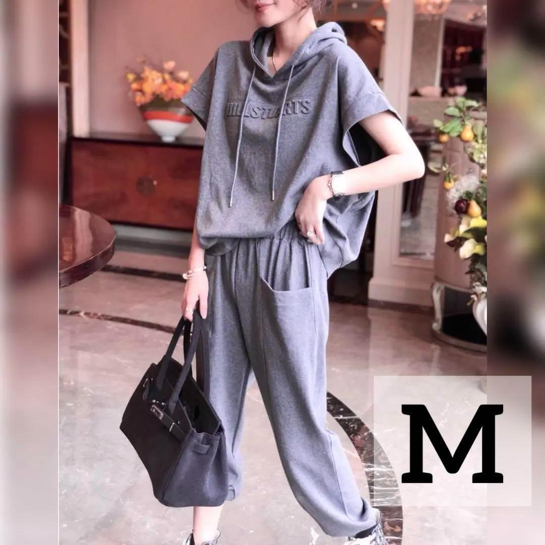 【新品】フーディー パンツ セット セットアップ ジャージ スポーツ ラフ パーカー 部屋着 ラベンダーグレー 上下 M拍卖