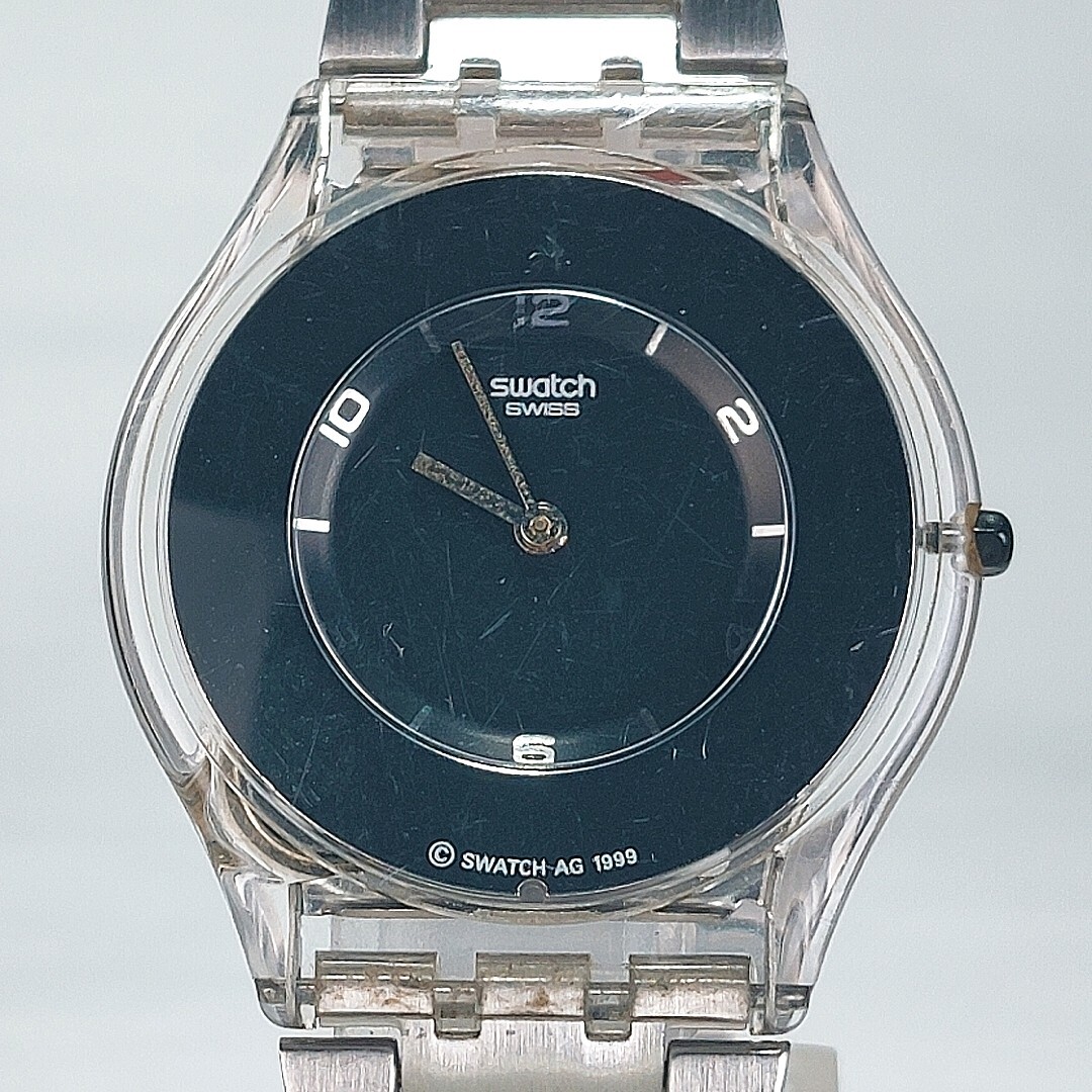 Swatch スウォッチ Skin スキン PURE BLACK 腕時計 SFK116 クオーツ アナログ コレクション おしゃれ スケルトン 電池交換済み 動作確認済拍卖