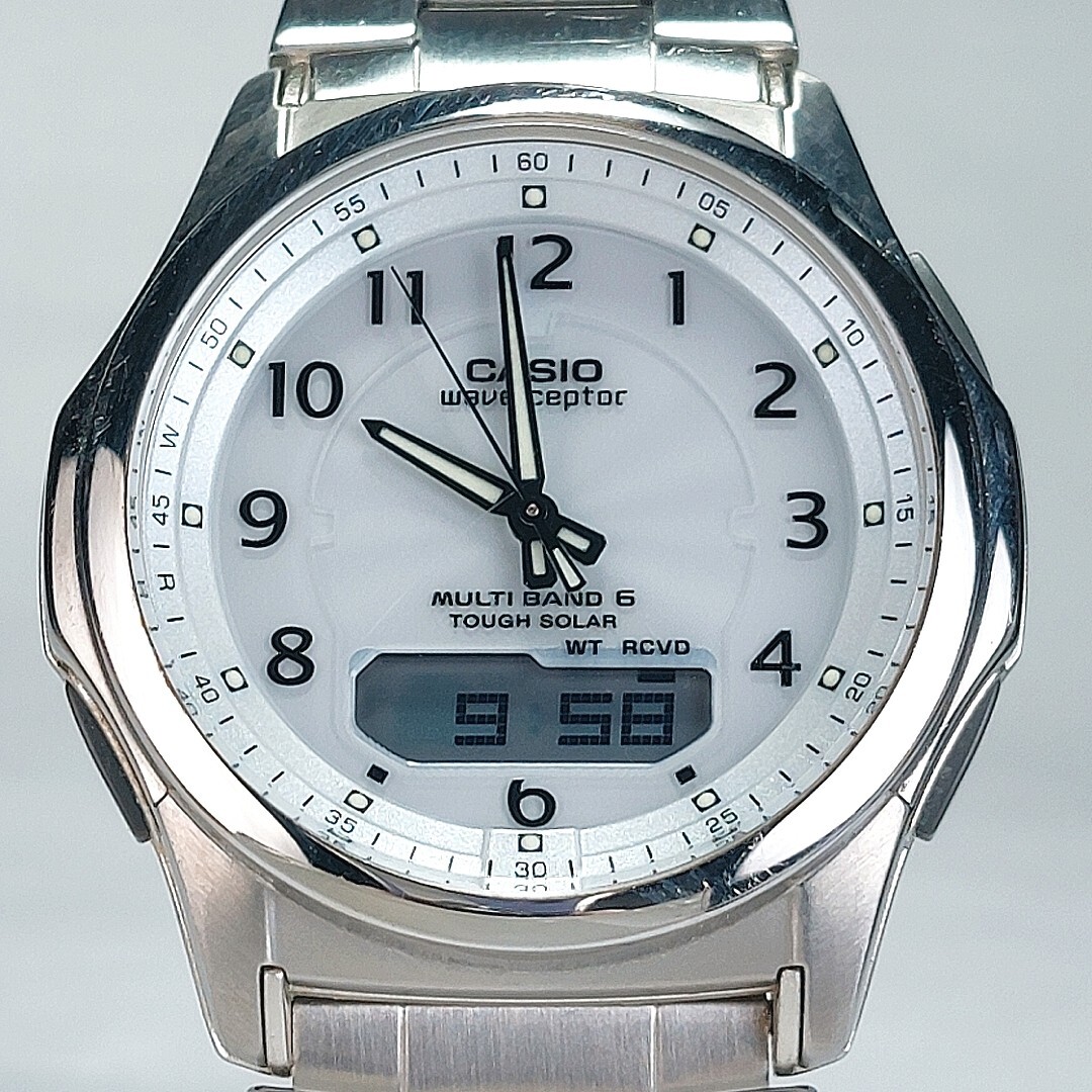 CASIO カシオ WAVECEPTOR ウェーブセプター マルチバンド6 腕時計 WVA-M630D-7AJF 電波ソーラー タフソーラー アナデジ ホワイト 動作OK拍卖