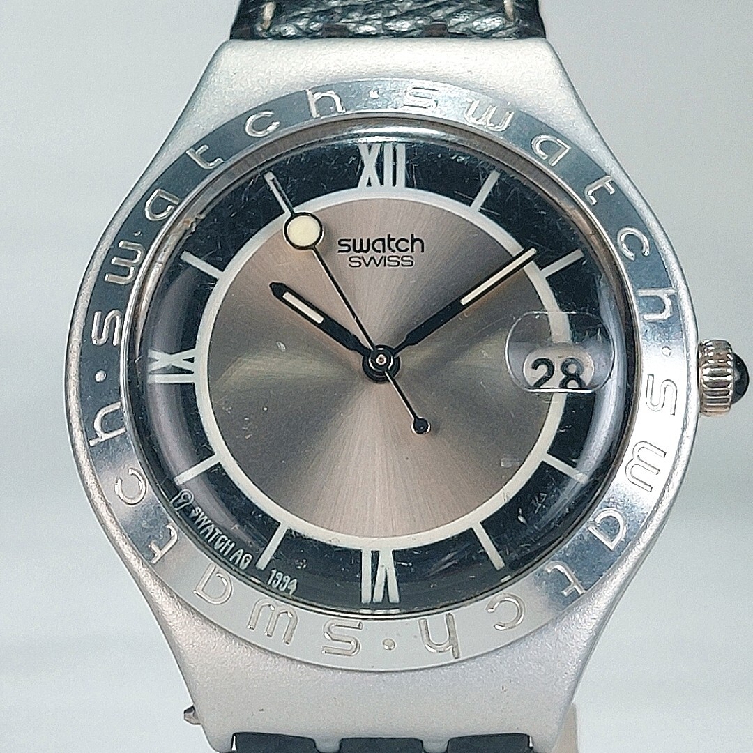 Swatch スウォッチ IRONY アイロニー Big SMOKING 腕時計 YGS4002 クオーツ アナログ ラウンド カレンダー シンプル シルバー 動作確認済み拍卖